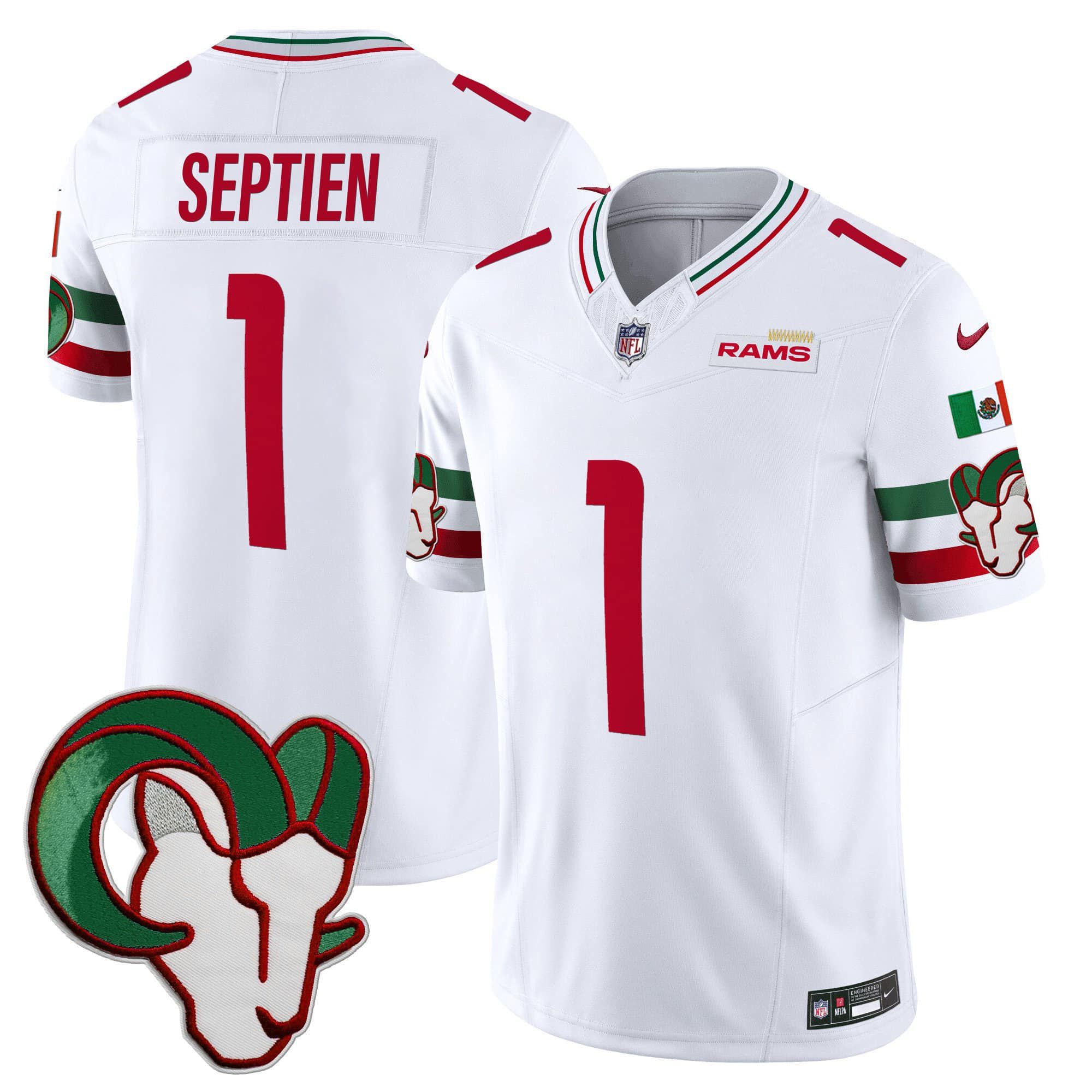 Men Los Angeles Rams 1 Septien White 2024 Nike Mexico Vapor Limited NFL Jersey